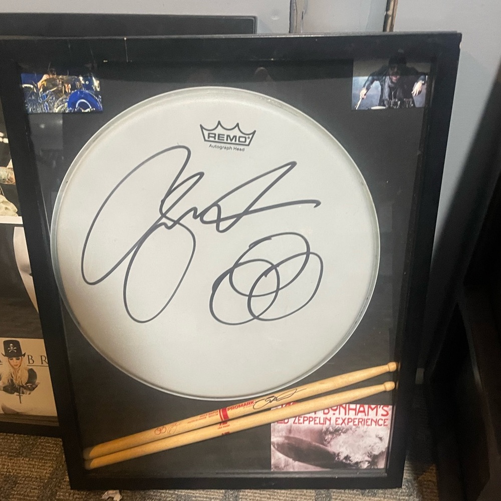 Led Zepplin fans! Jason Bonham Signed Drumhead in Shadow Box